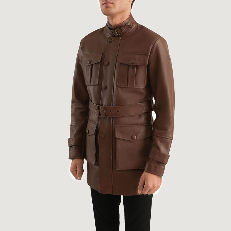 Mens Dolf Brown Leather Jacket Side Pose-3-1701089145895